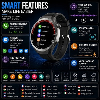 Gravity GWX3BK Smartwatch Bluetooth Calling 1.5" HD Heart Rate Fitness Tracker