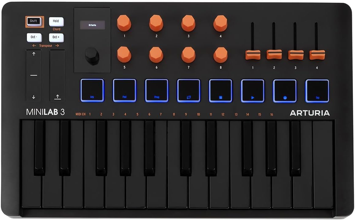 Arturia Minilab 3 Universal Midi Controller, Black/Orange
