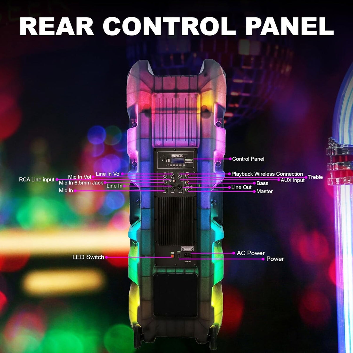 Emb 5000W 15" Party Dj Karoke Translucent Power Speaker, Bluetooth, Usb/Sd, Mic