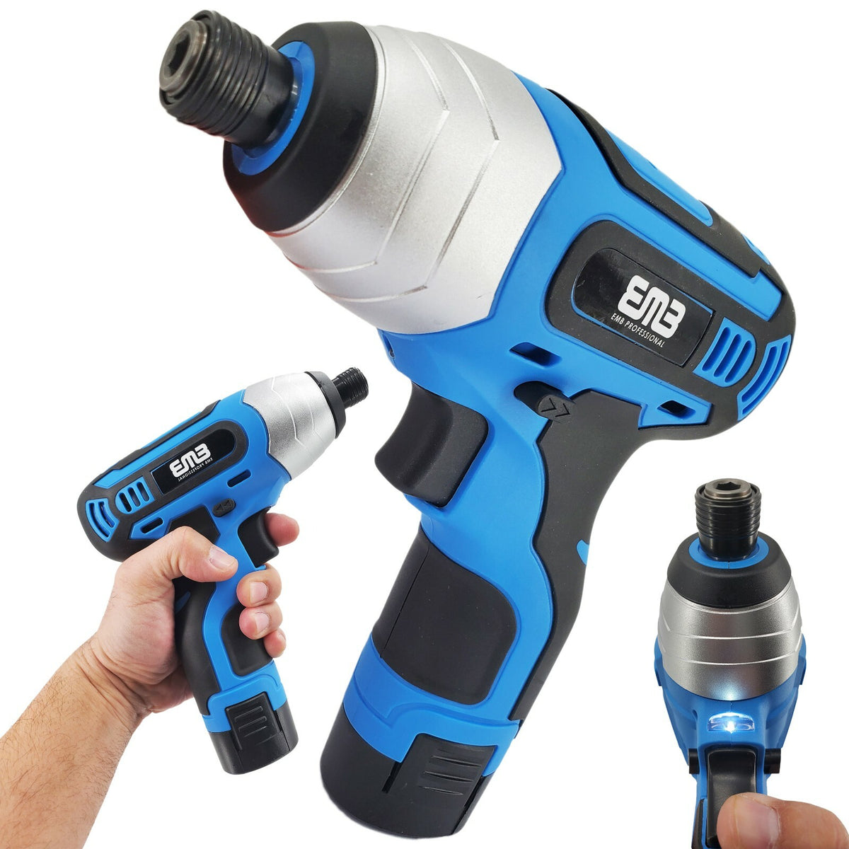 12V Max Brushed Powerful Cordless Impact Screwdriver Drill With Battery 1/4 In