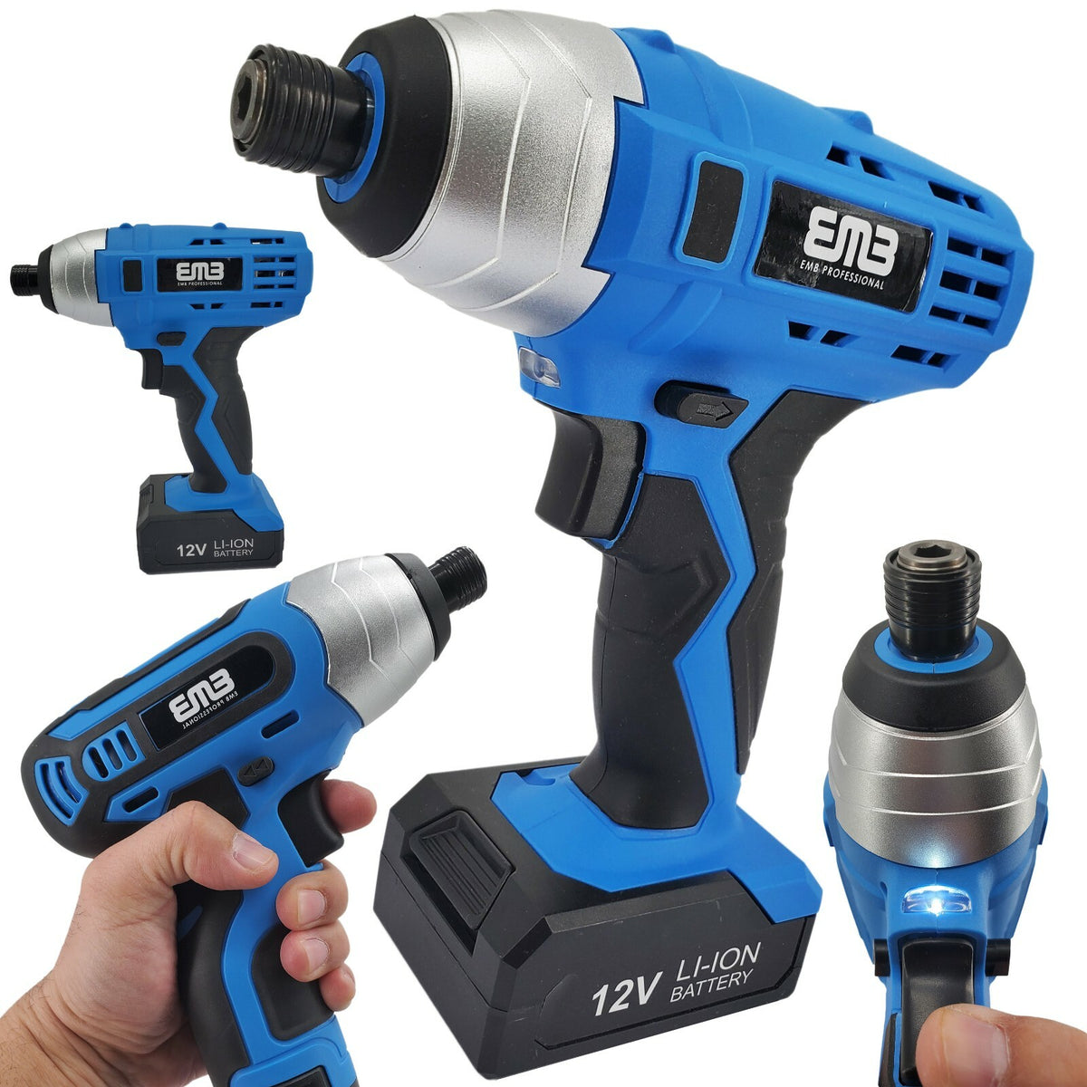 12V Max Brushed Powerful Cordless Impact Drill Driver Tool Li-Ion Battery 1/4 In