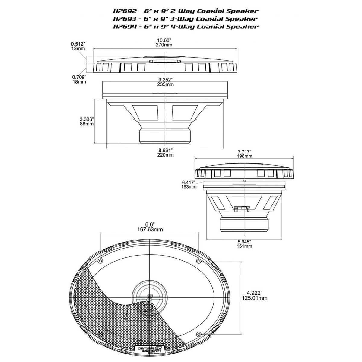 Cerwin-Vega H7693 6x9" 3-Way Coaxial Speakers