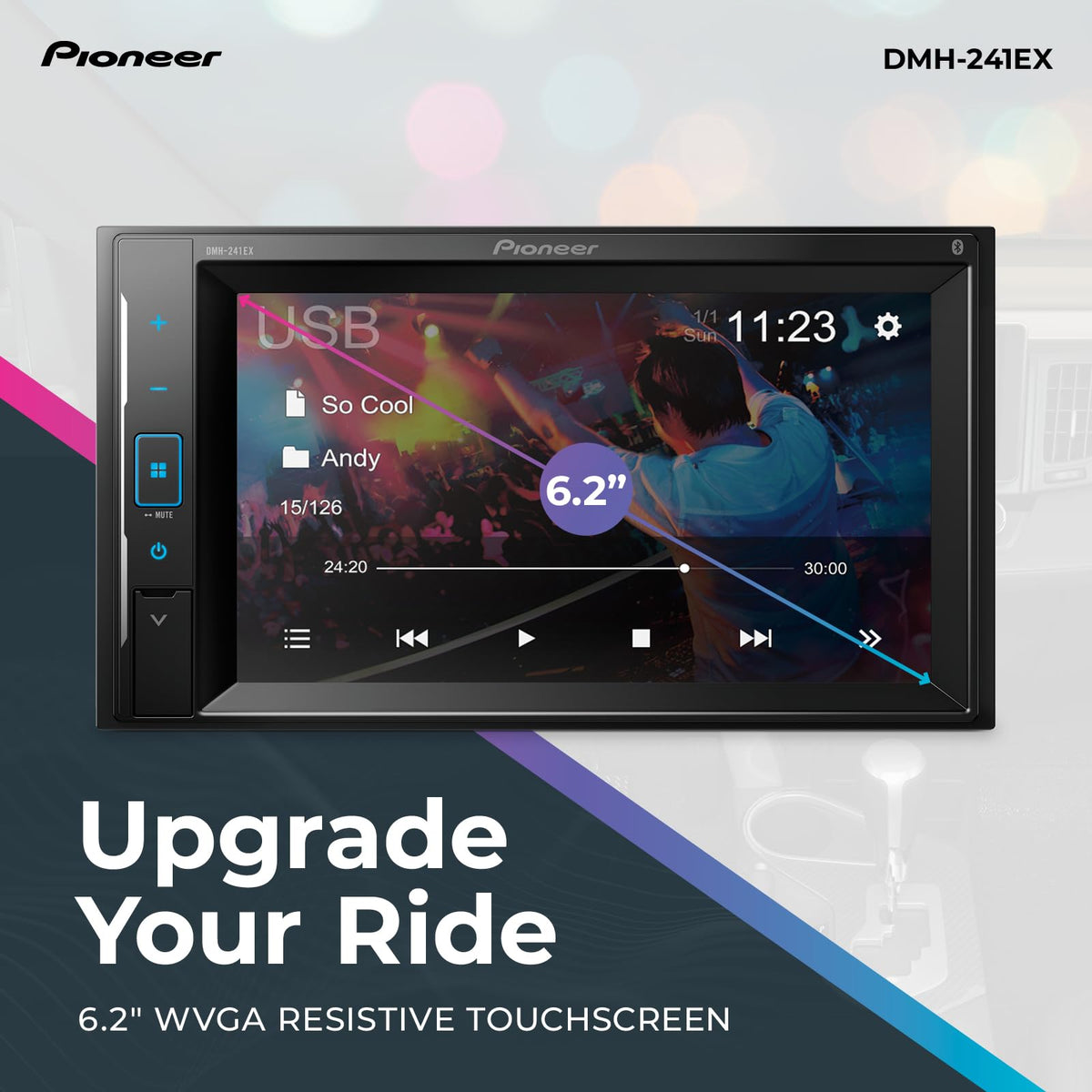 Pioneer DMH-241EX 6.2" Double DIN Digital Media Receiver