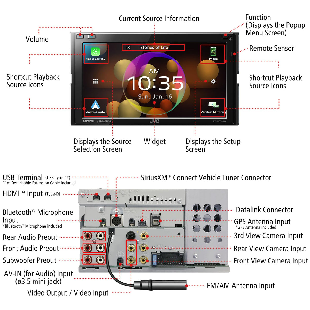 JVC KW-M875BW Double DIN 6.8" Receiver with Wireless CarPlay