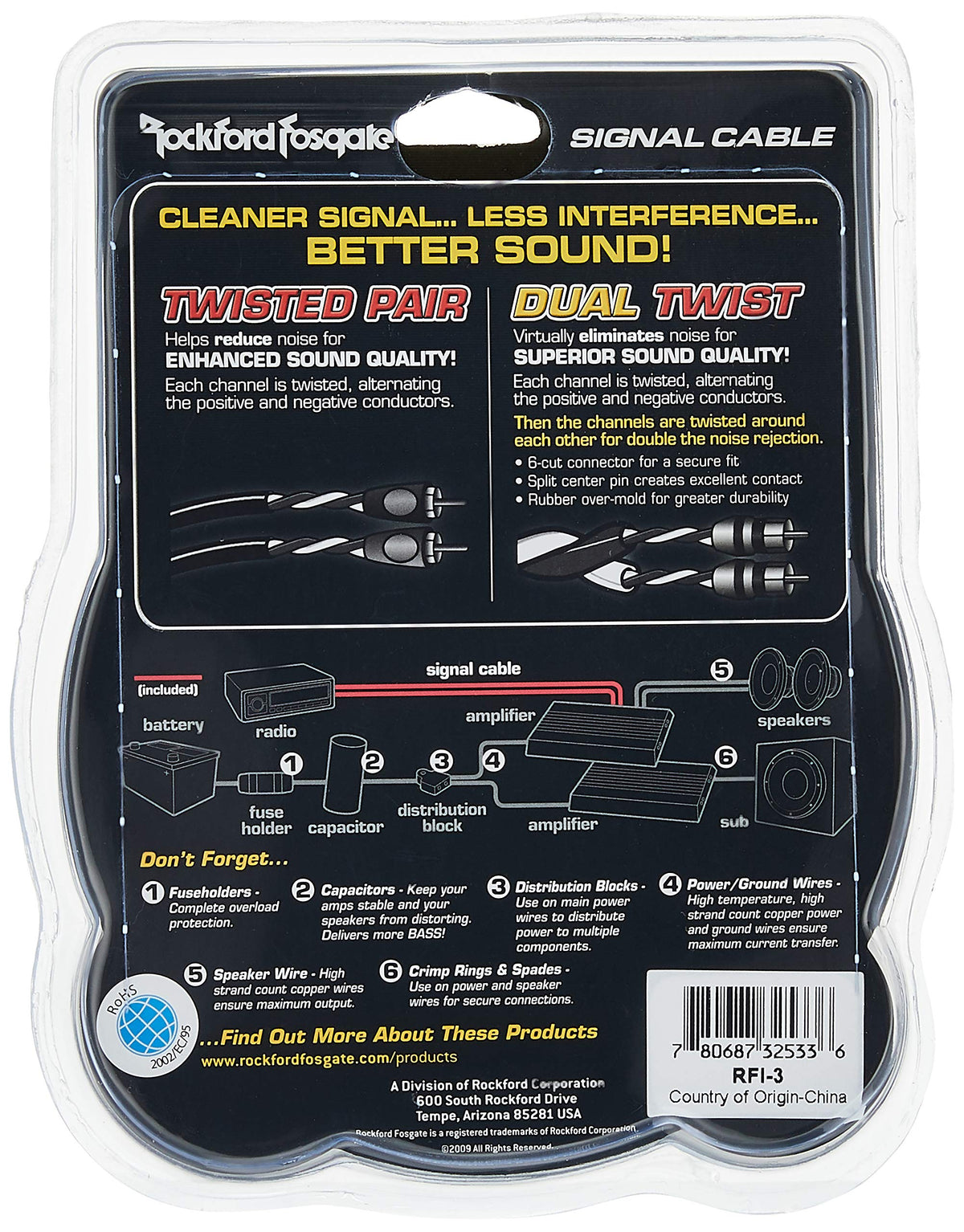 Rockford Fosgate RFI-3 3-Foot Twisted Pair RCA Cable