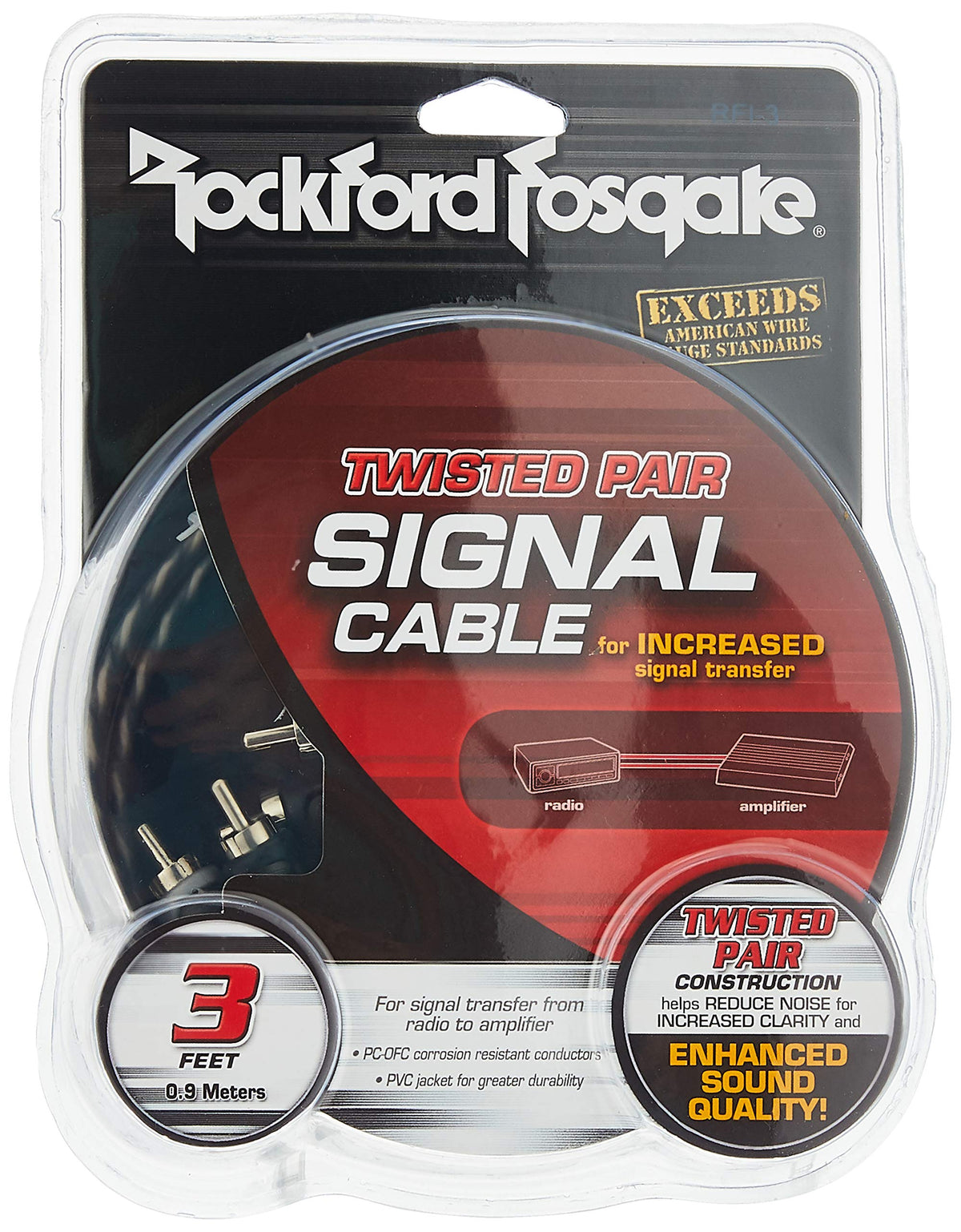 Rockford Fosgate RFI-3 3-Foot Twisted Pair RCA Cable