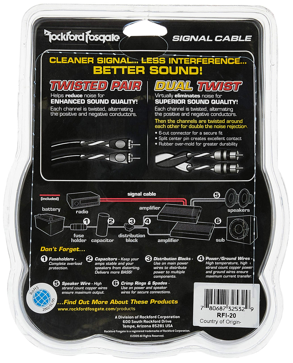 Rockford Fosgate RFI-20 20-Foot Twisted Pair RCA Cable