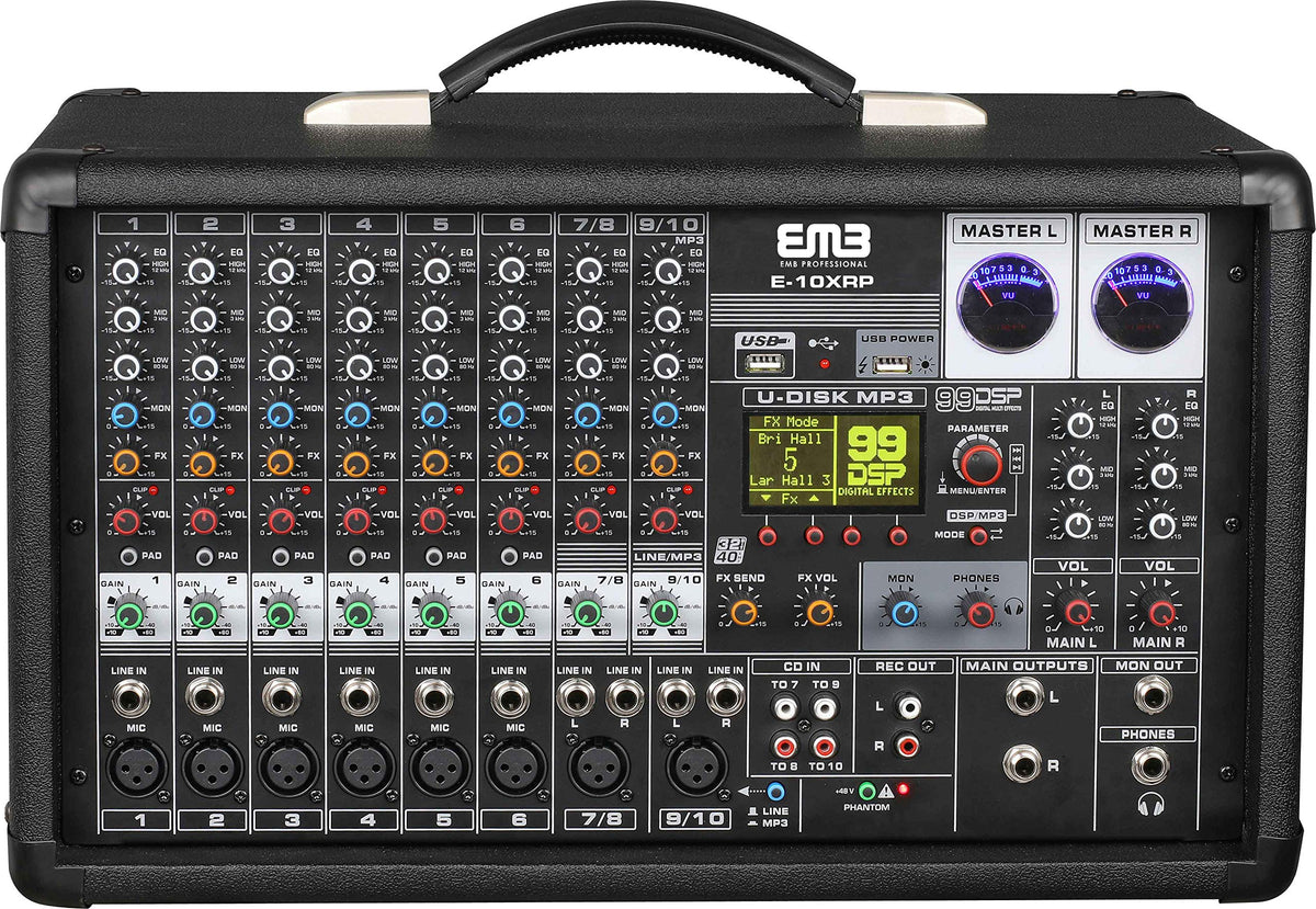 Emb PX2 1000W 10 Channel Power Mixer Console W/Dsp Effects, Bluetooth, Record