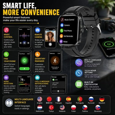 Gravity GWX1BK Smart Watch Bluetooth Calling 2.01" Touchscreen Heart Rate