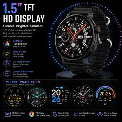 Gravity GWX4GD Gold Smart Watch Bluetooth Calling 1.5" HD Touchscreen