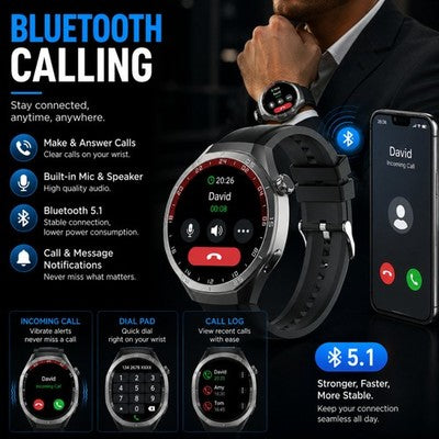 Gravity GWX3BK Smartwatch Bluetooth Calling 1.5" HD Heart Rate Fitness Tracker