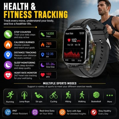 Gravity GWX1BK Smart Watch Bluetooth Calling 2.01" Touchscreen Heart Rate