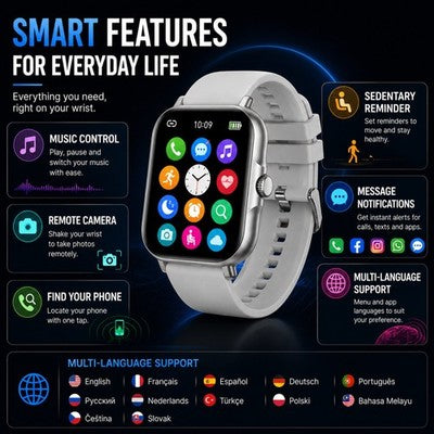 Gravity GWX2SV Smart Watch Bluetooth Calling 1.83" HD Heart Rate Silver