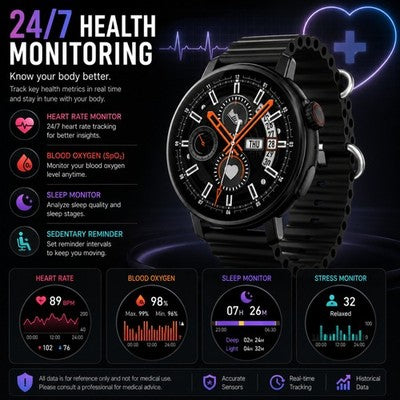 Gravity GWX4SV Silver Smart Watch Bluetooth Calling 1.5" HD Touchscreen