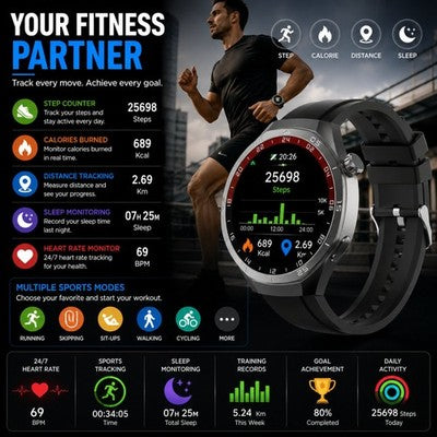 Gravity GWX3BK Smartwatch Bluetooth Calling 1.5" HD Heart Rate Fitness Tracker