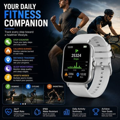 Gravity GWX2BK Bluetooth Calling Smart Watch 1.83" HD Heart Rate Sleep Monitor