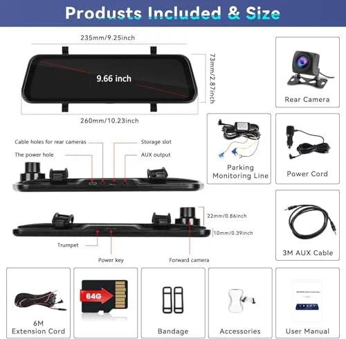Xtremevision XV-98MR 9.66" Wireless CarPlay Dash Cam