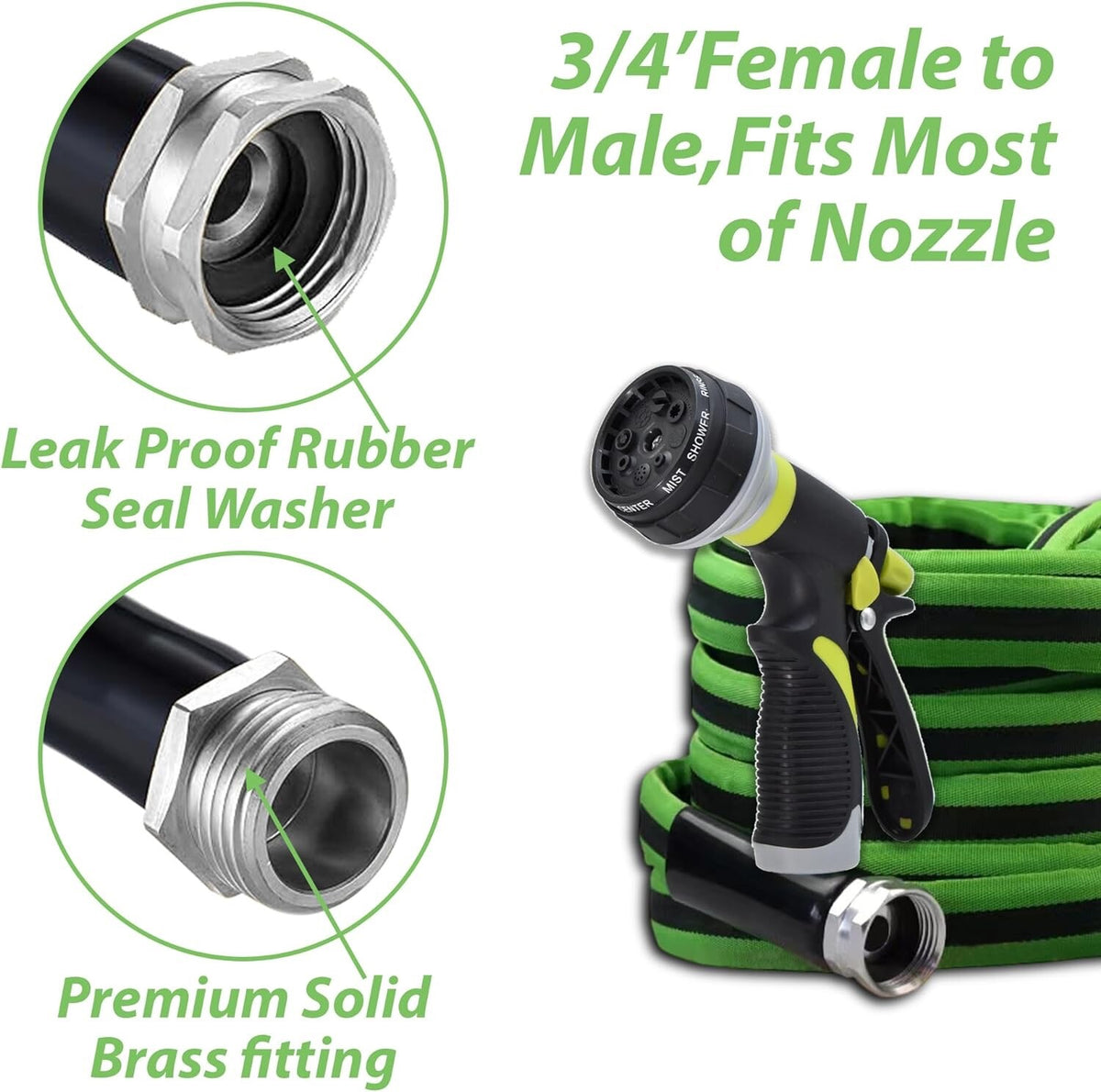Emb 100ft Garden Hose, Flexible, Extra-Strong Brass Connector, Leakproof, Light
