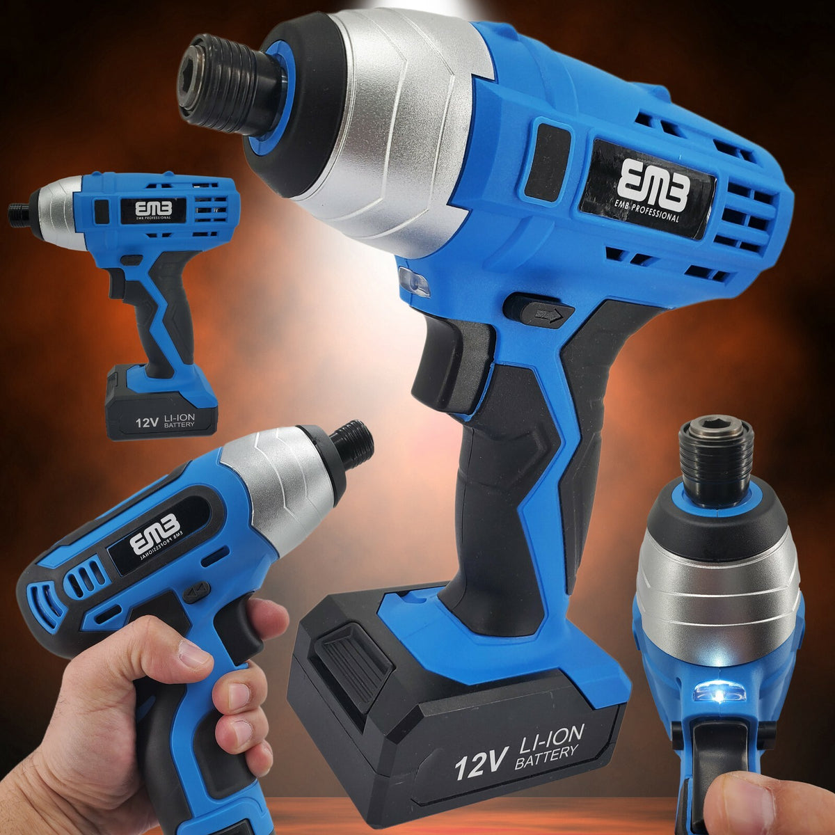12V Max Brushed Powerful Cordless Impact Drill Driver Tool Li-Ion Battery 1/4 In