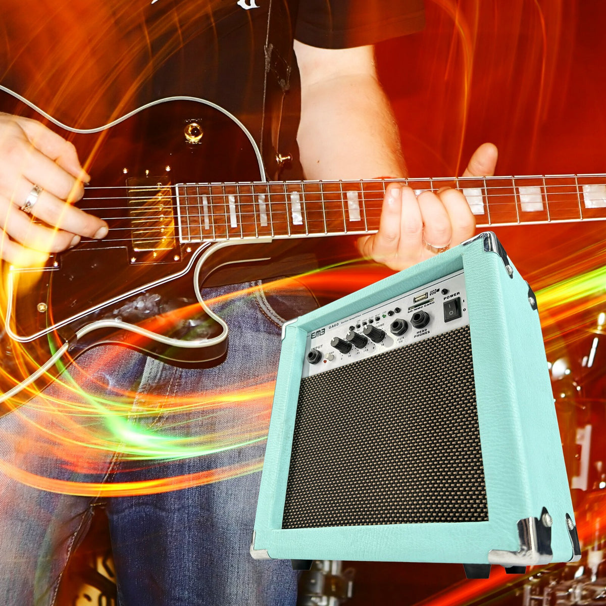 Emb 250W Guitar Amplifier Speaker Powerful Cabinet - SD USB AUX Bluetooth Blue