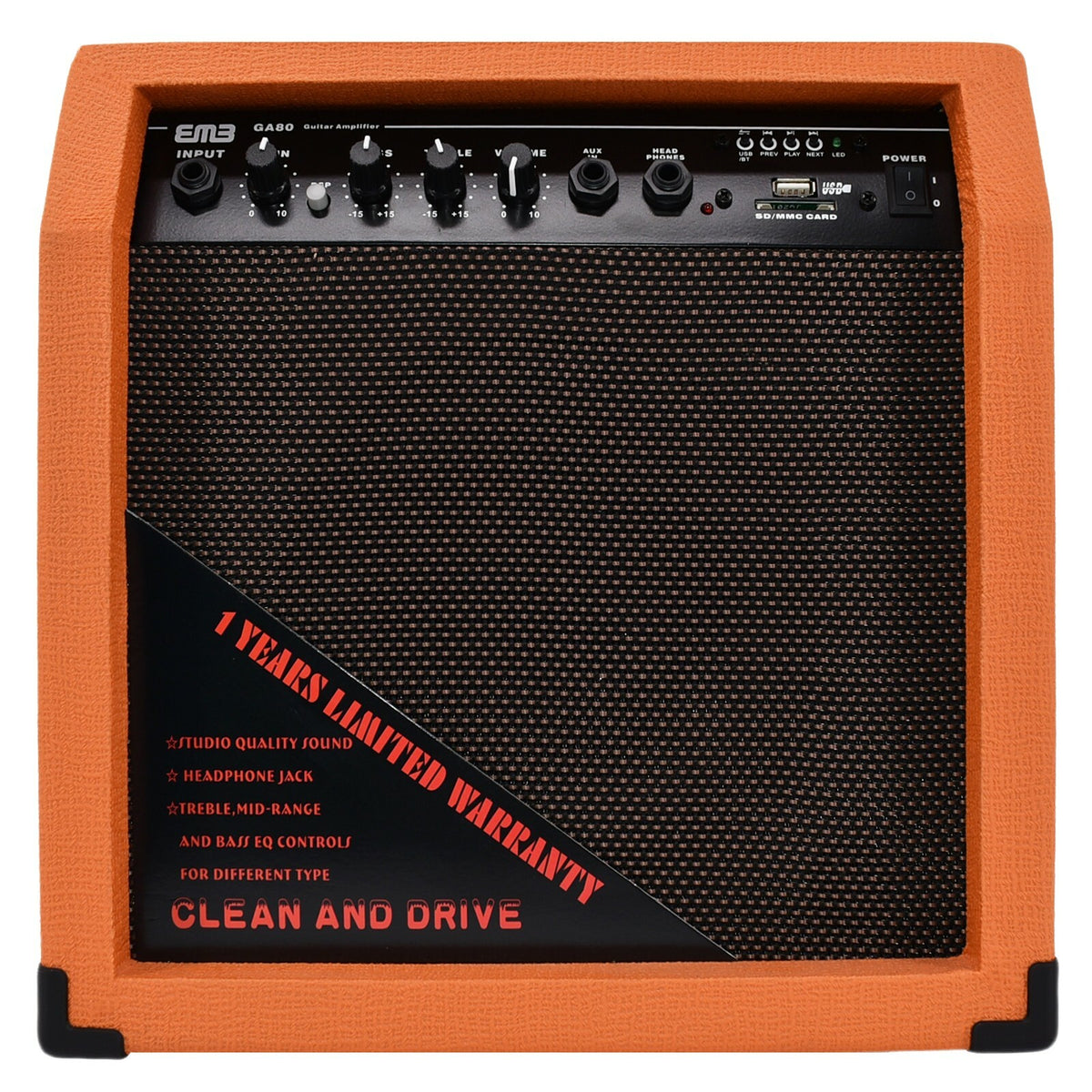Emb 350 Watts Bluetooth Guitar Amplifier Speaker Powerful Cabinet - SD USB AUX Y