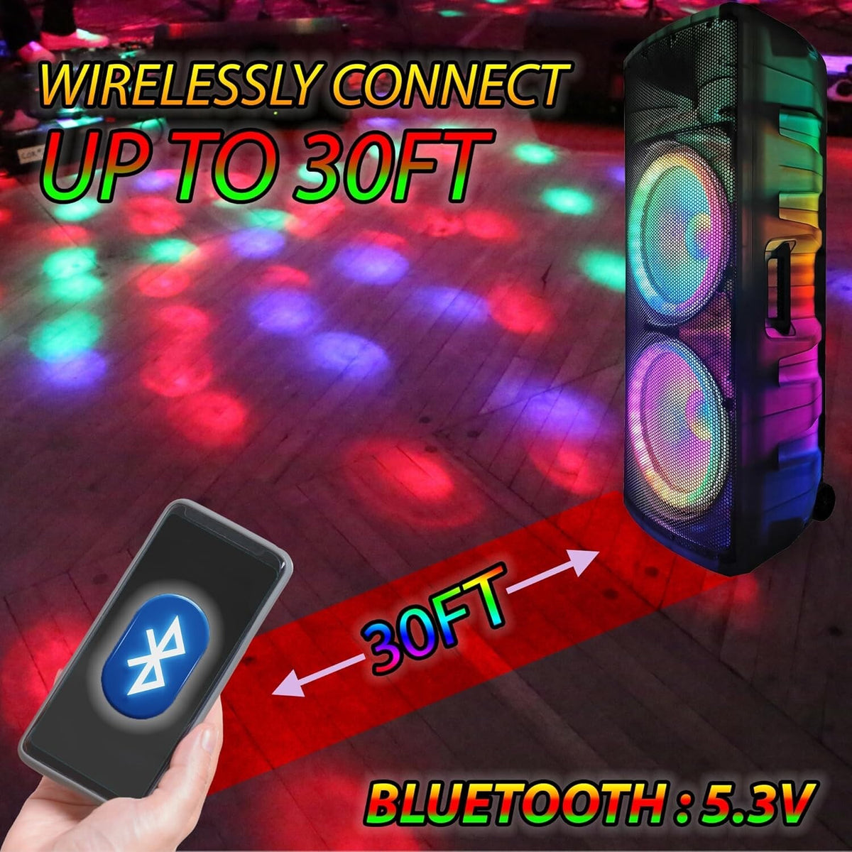 Emb 5000W 15" Party Dj Karoke Translucent Power Speaker, Bluetooth, Usb/Sd, Mic