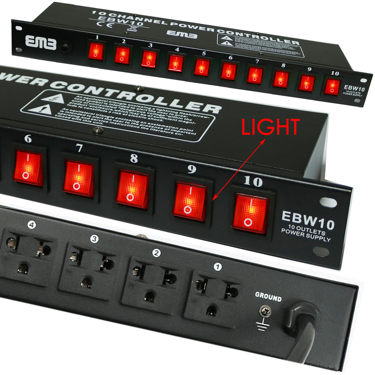 Emb EBW10 10 Outlets Rack Mount Power Supply Ac 110V/220V Outlet Surge Protector