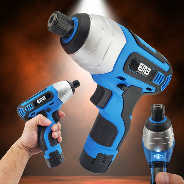 12V Max Brushed Powerful Cordless Impact Screwdriver Drill With Battery 1/4 In