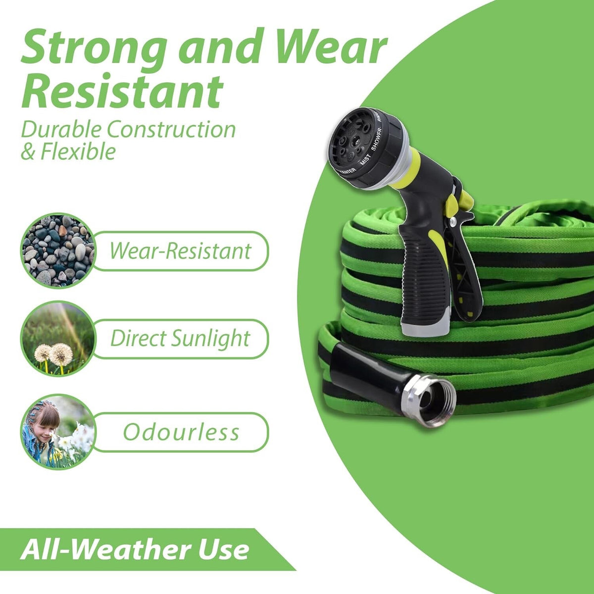 Emb 100ft Garden Hose, Flexible, Extra-Strong Brass Connector, Leakproof, Light