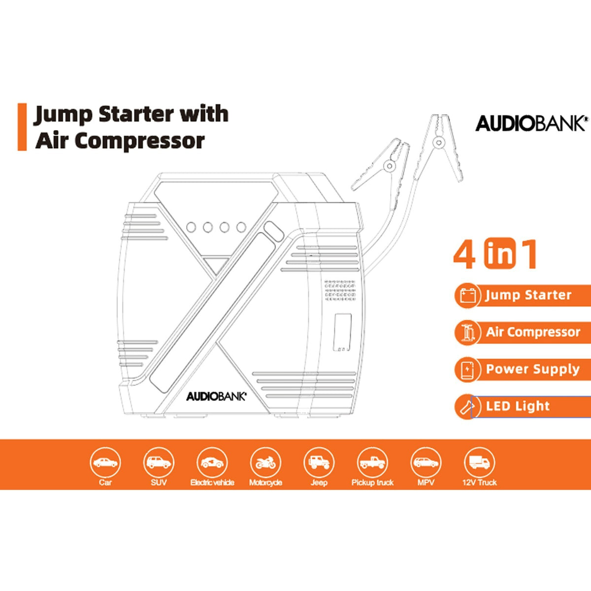 Audiobank ABJA12 1500A Jump Starter With Air Compressor