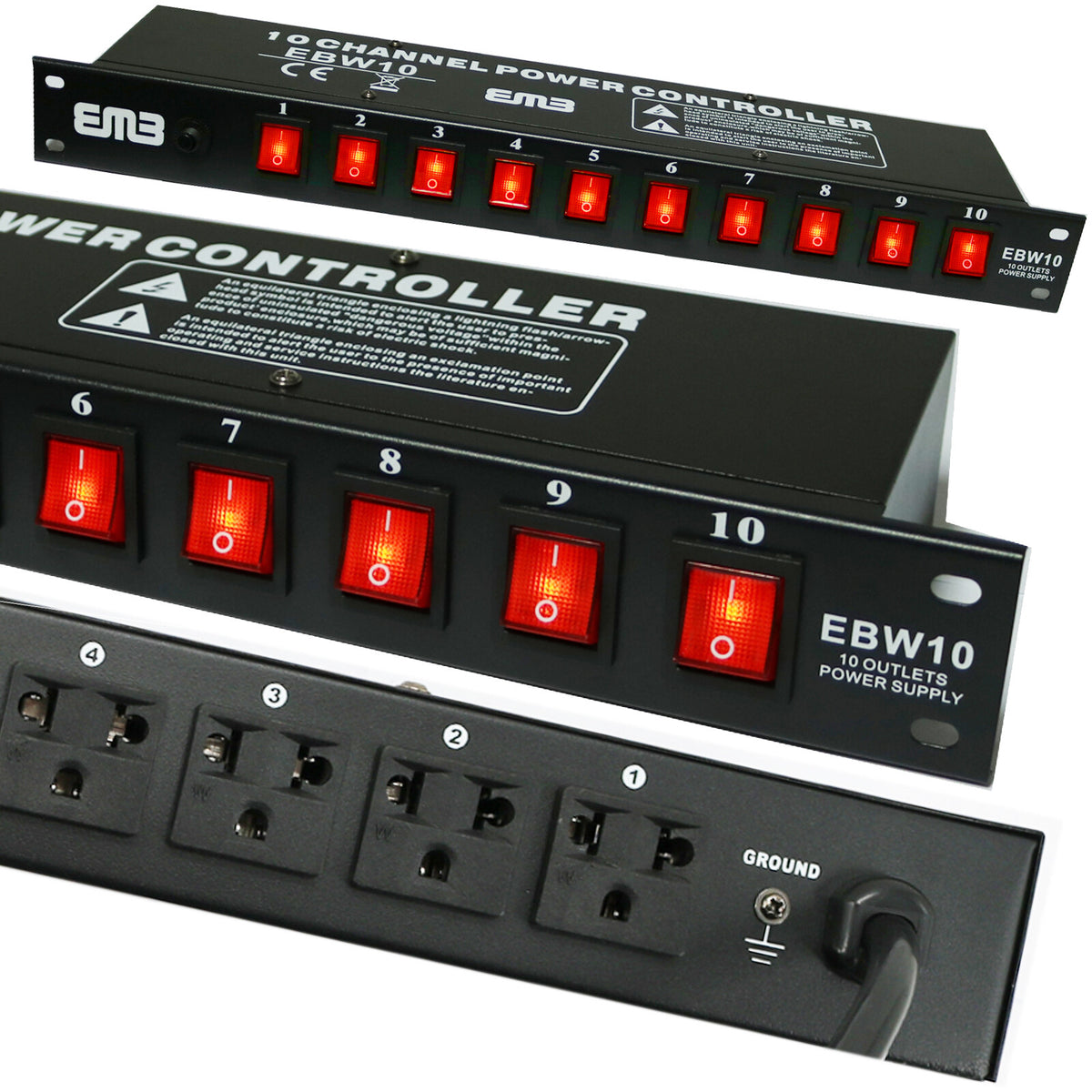 Emb EBW10 10 Outlets Rack Mount Power Supply Ac 110V/220V Outlet Surge Protector