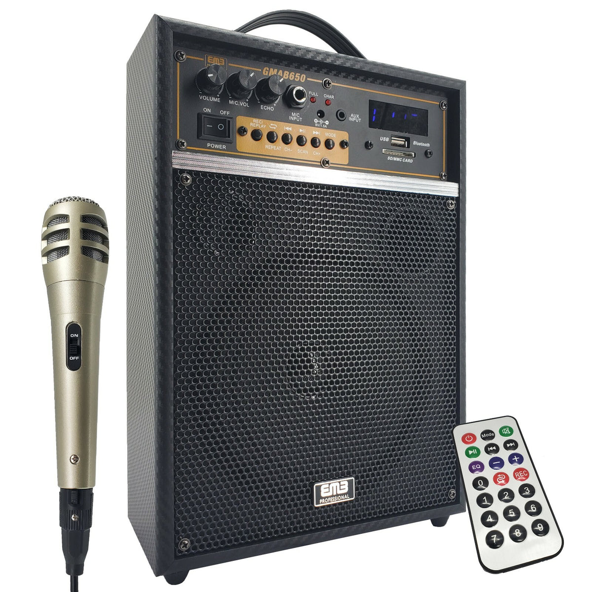 150 Watts 6.5" Rechargeable Guitar Speaker Amp Combo SD USB  Bluetooth Mic