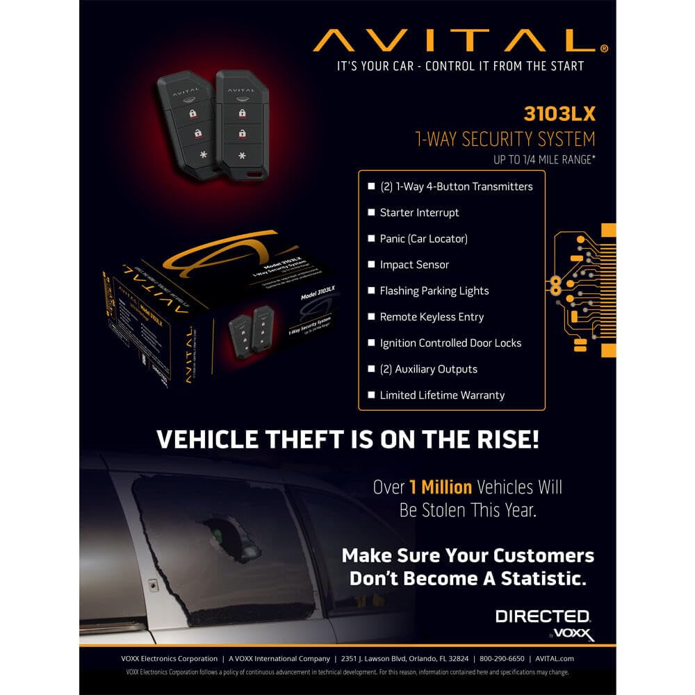 Avital 3103LX 1-Way Vehicle Security System