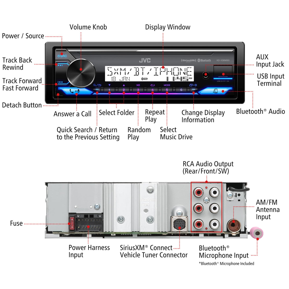 JVC KD-X38MBS Single DIN Marine Digital Media Receiver