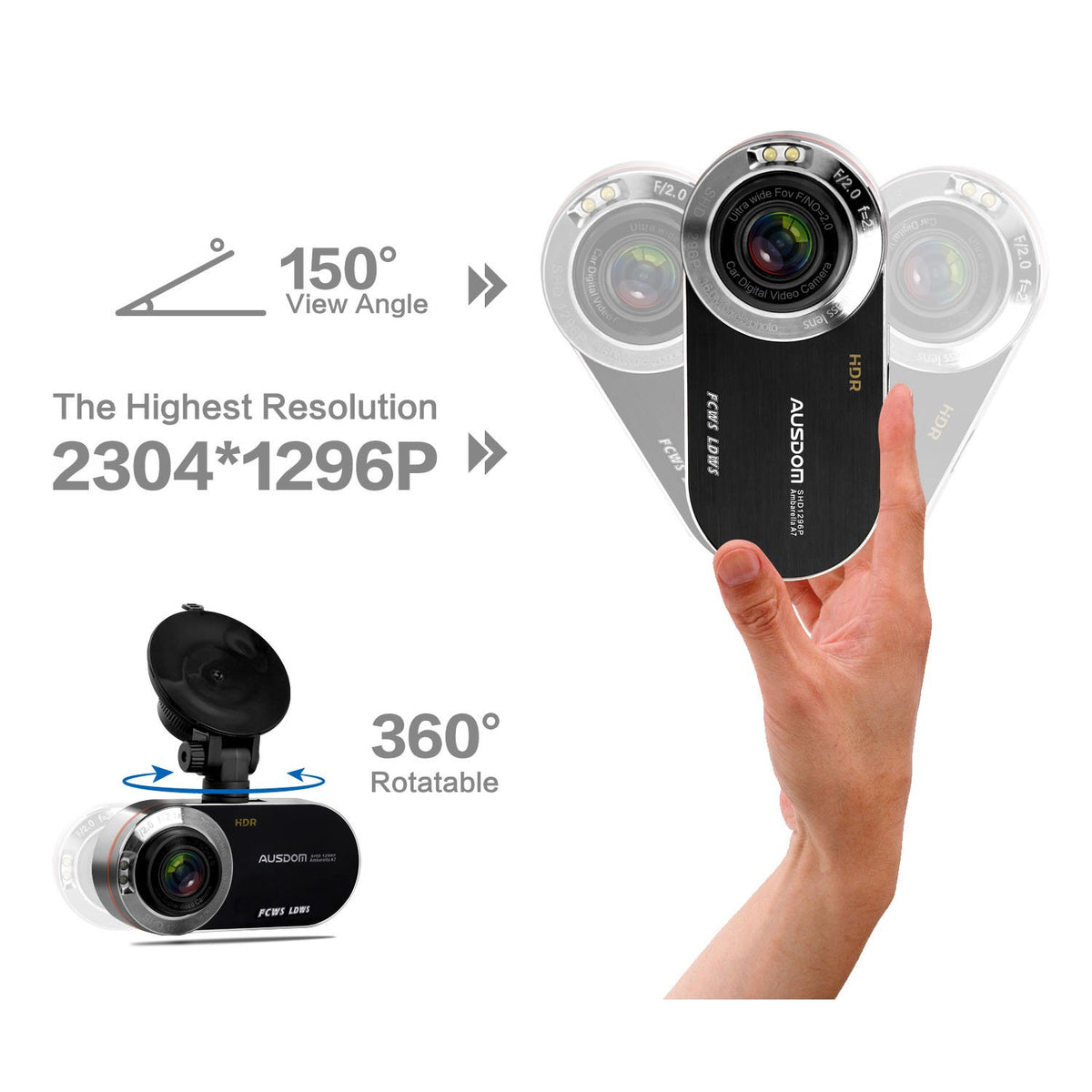 Ausdom AD260 2.7" LCD 1296P Dash Cam