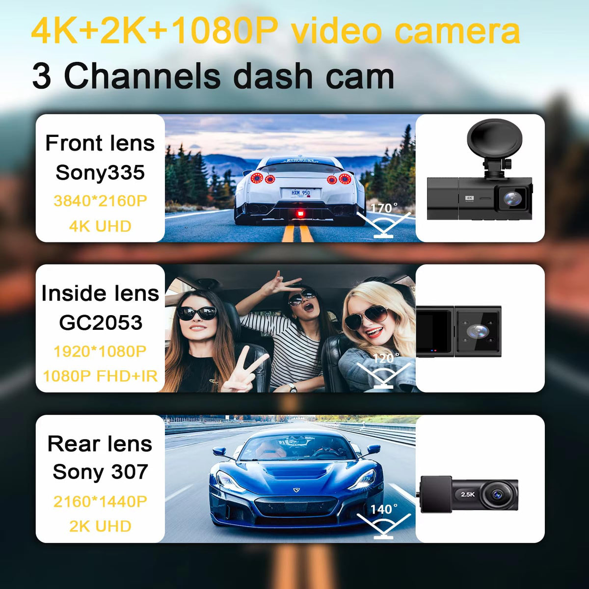 XTREMEVISION G-412WCH 3-Channel 4K Dash Cam