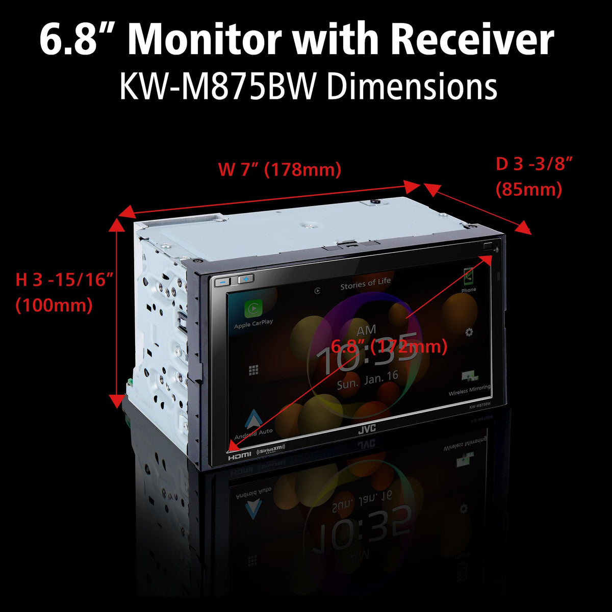 JVC KW-M875BW Double DIN 6.8" Receiver with Wireless CarPlay