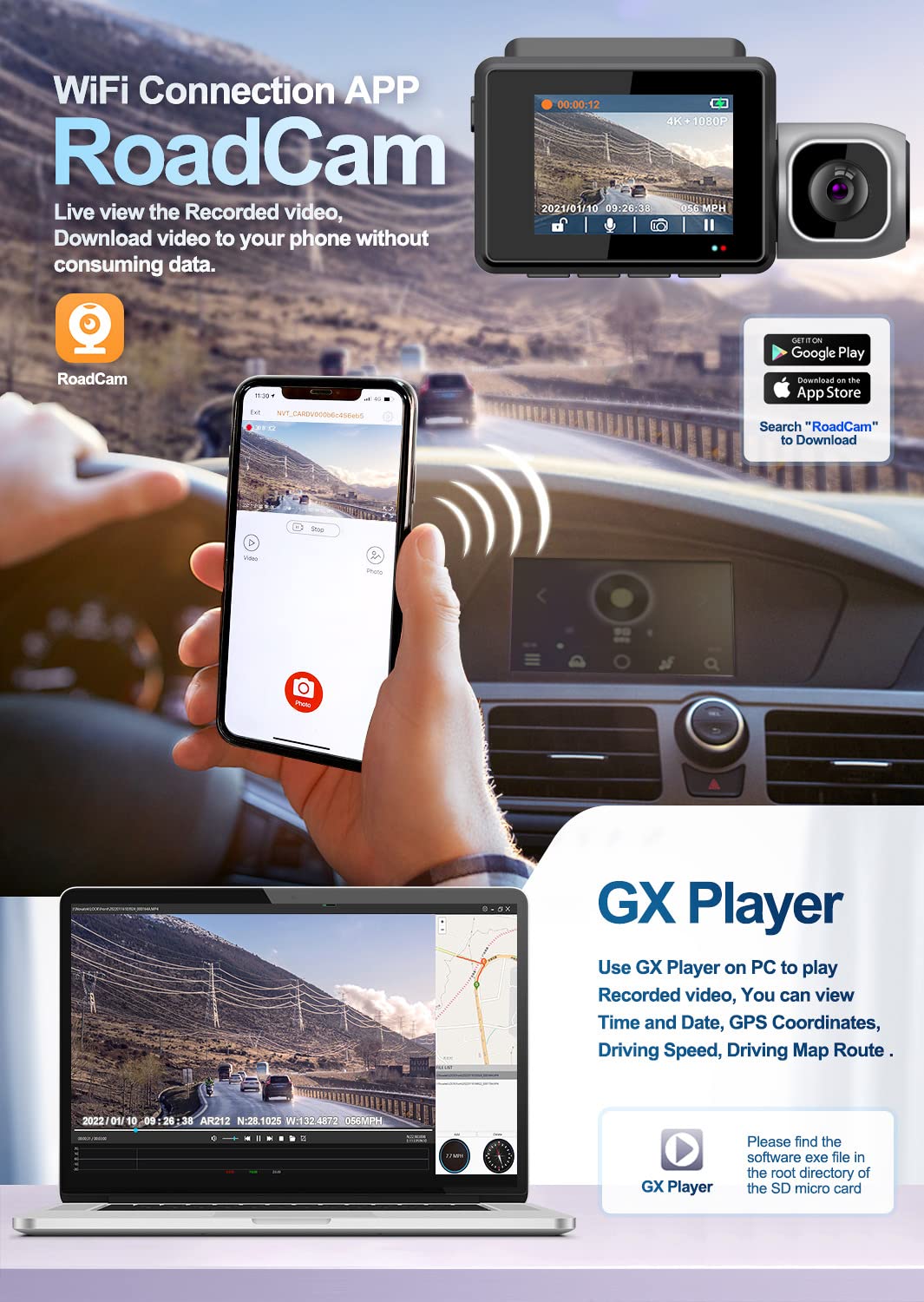 Xtremevision G-422WCH 3-Channel 4K Mirror Dash Cam