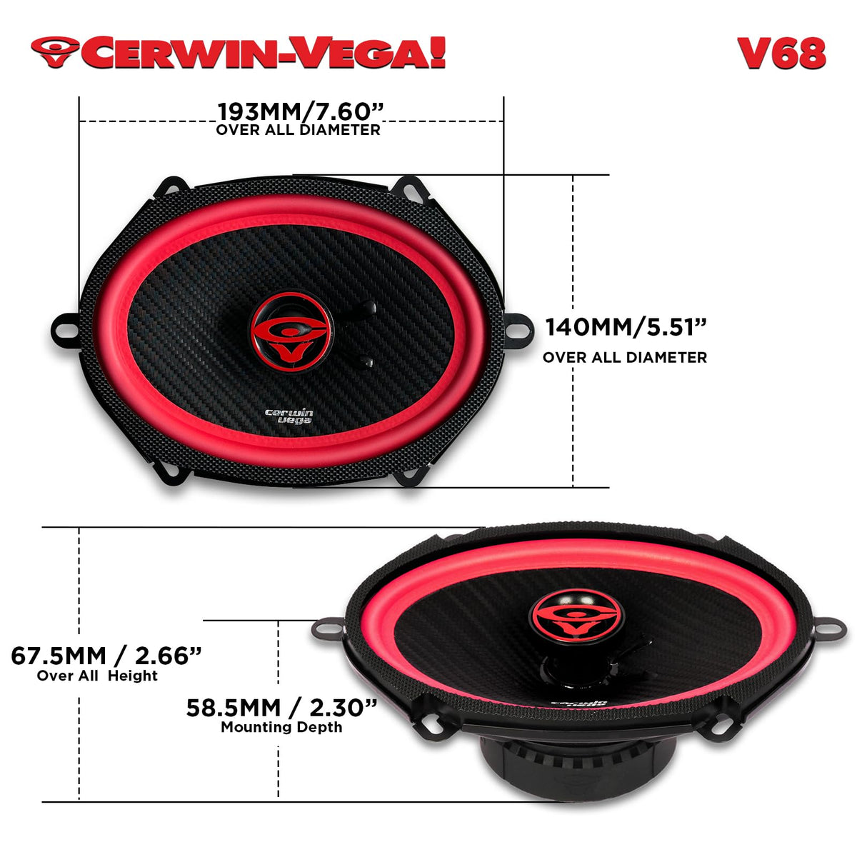 Cerwin-Vega V68 6" x 8" 2-Way Coaxial Speakers