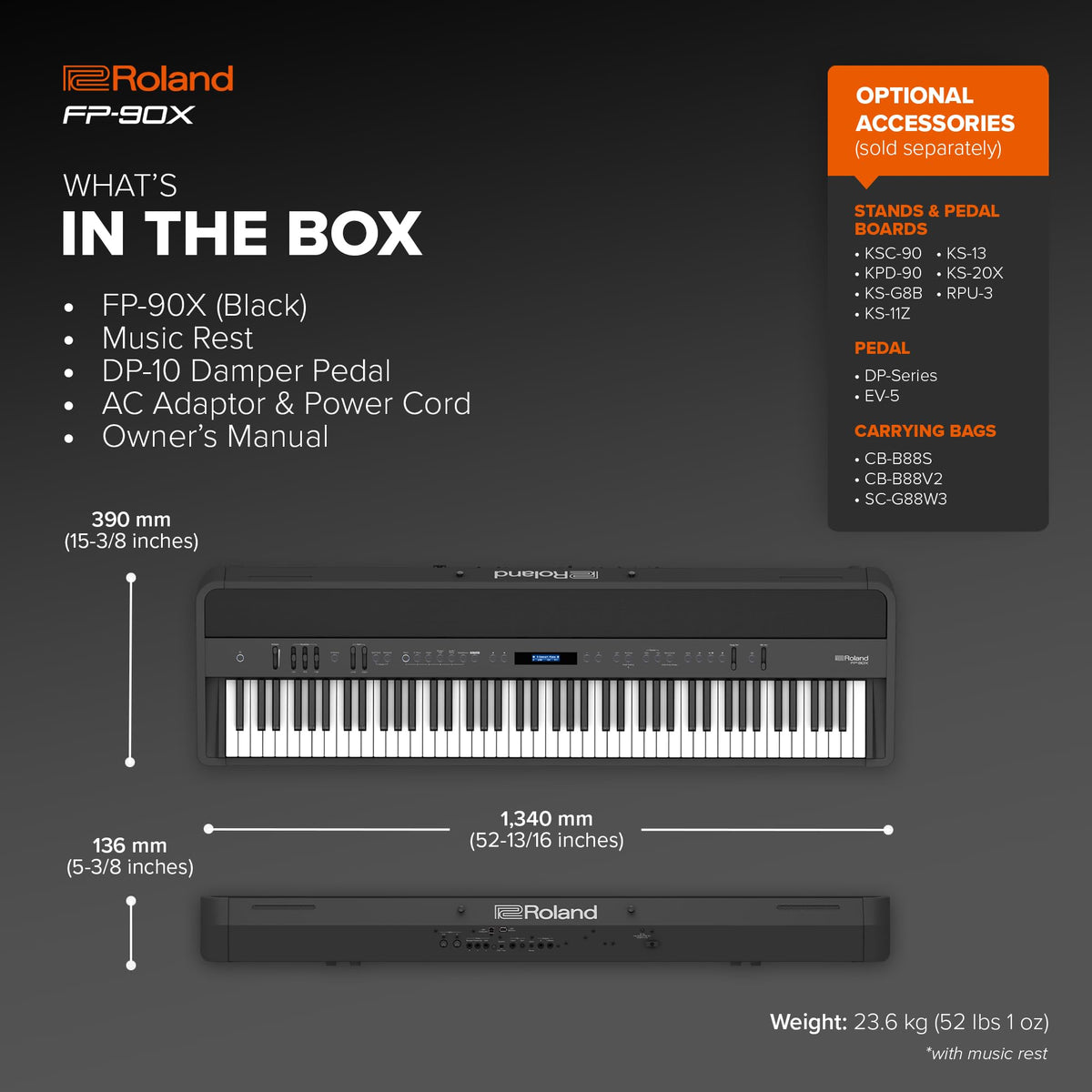Roland FP-90X-BK 88-Key Portable Digital Piano