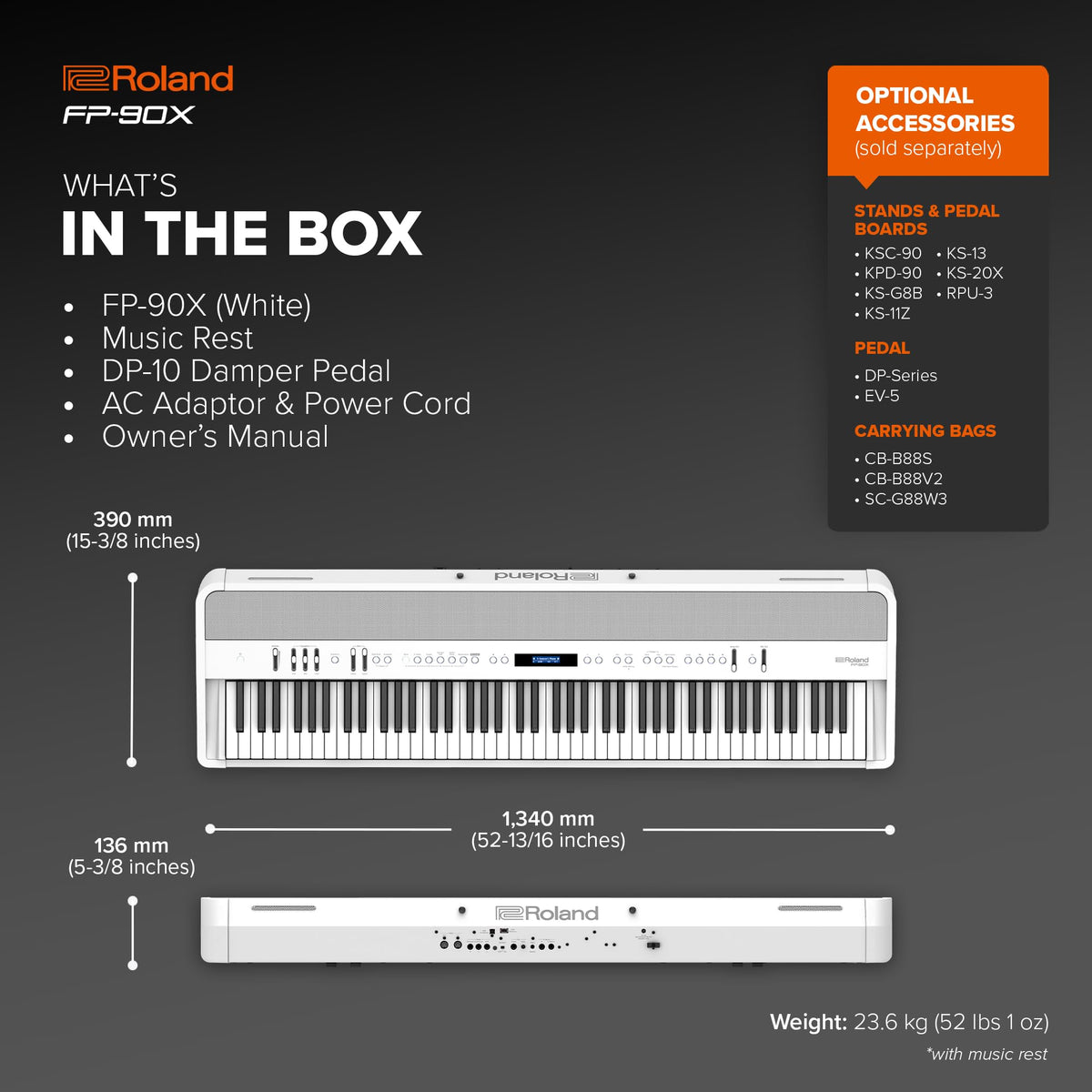 Roland FP-90X-WH 88-Key Portable Digital Piano