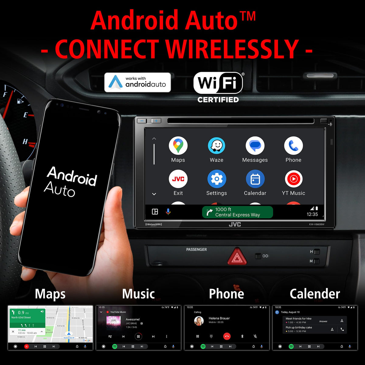 JVC KW-V960BW 6.8" Double DIN DVD Receiver With Wireless CarPlay