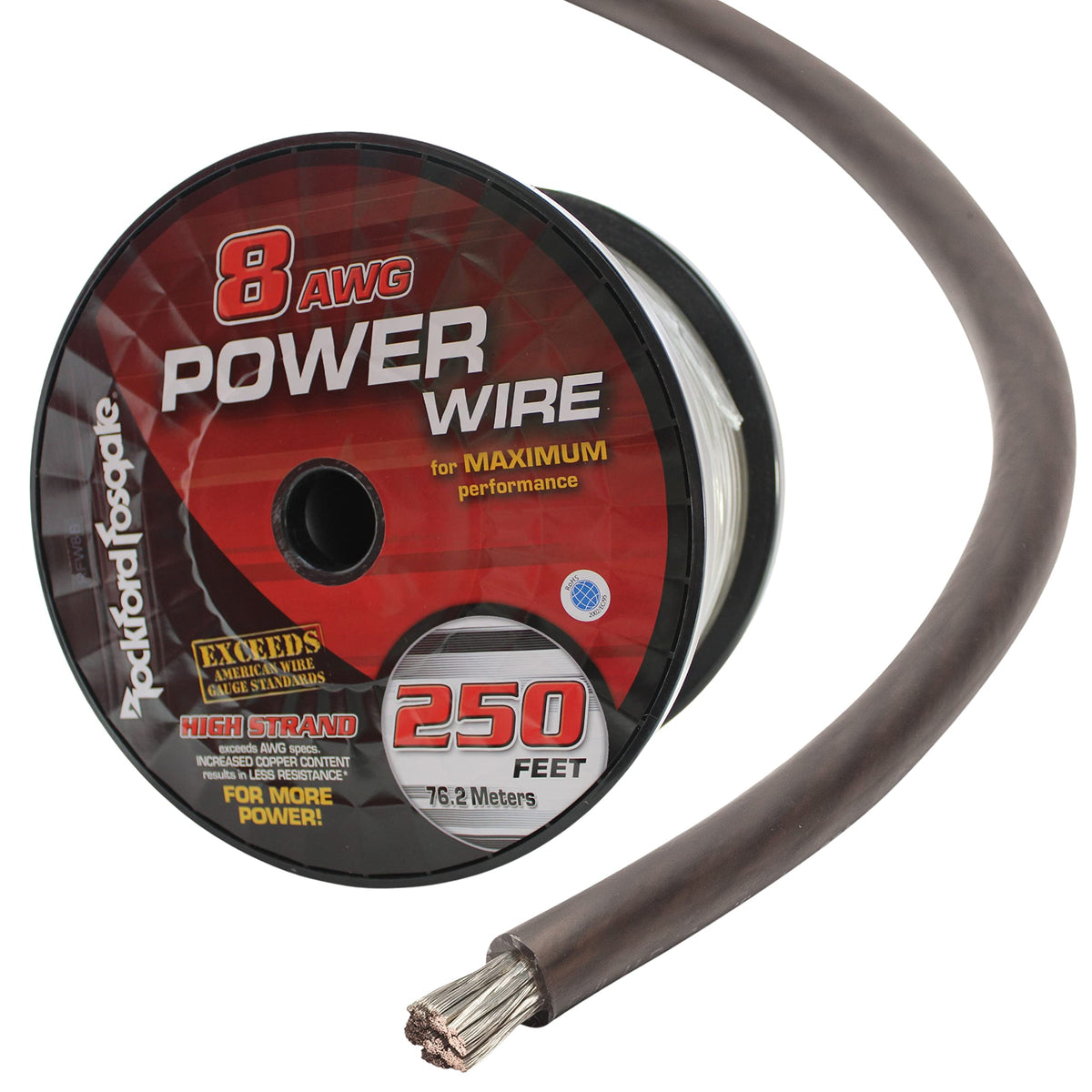Rockford Fosgate RFW8B 250-Foot 8 AWG Black Power Wire