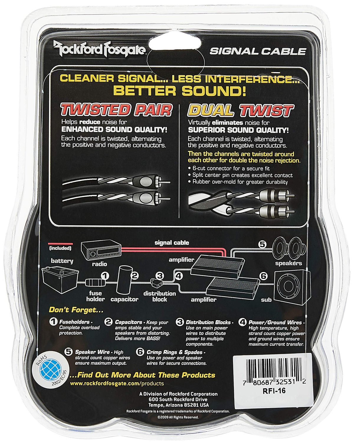 Rockford Fosgate RFIT-16 16-Foot Dual-Twist RCA Cable