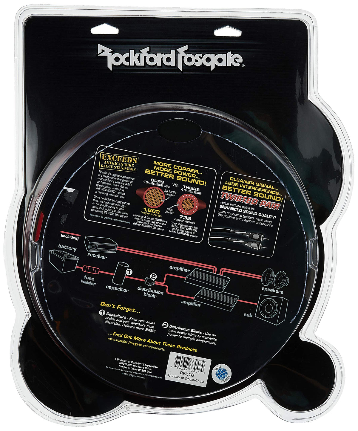 Rockford Fosgate RFK1D Dual Amp 1/0 AWG Wiring Kit