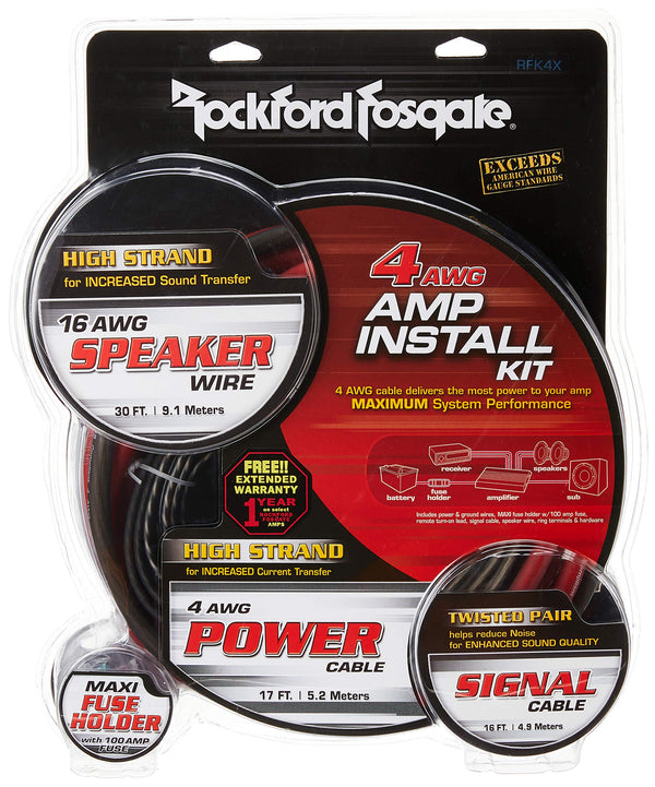 Rockford Fosgate RFK4X 4 AWG Complete Amplifier Install Kit