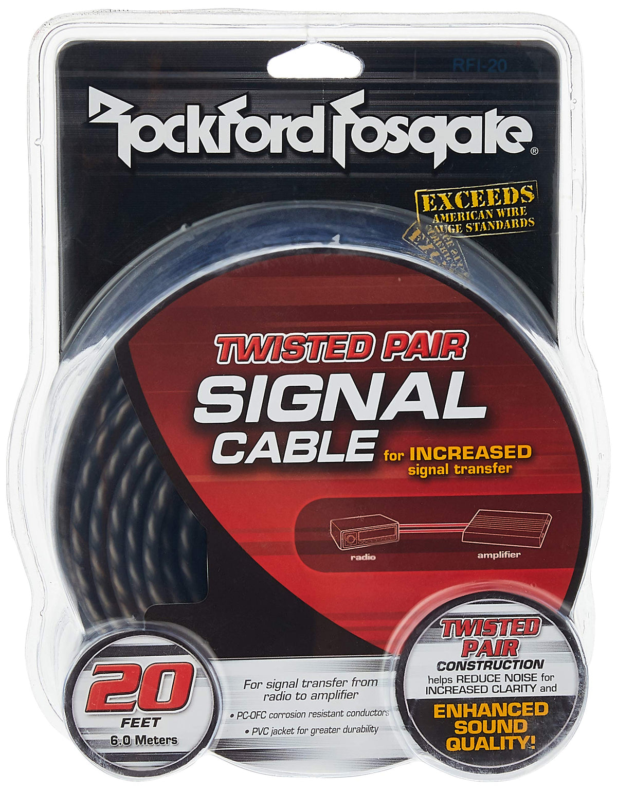 Rockford Fosgate RFI-20 20-Foot Twisted Pair RCA Cable